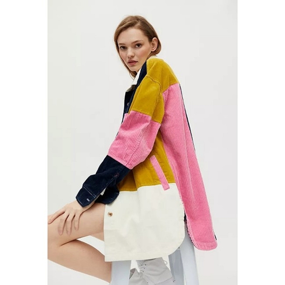 BDG Colorblock Corduroy Shacket in Pink, Mustard, Navy, Cream - Picture 4 of 16